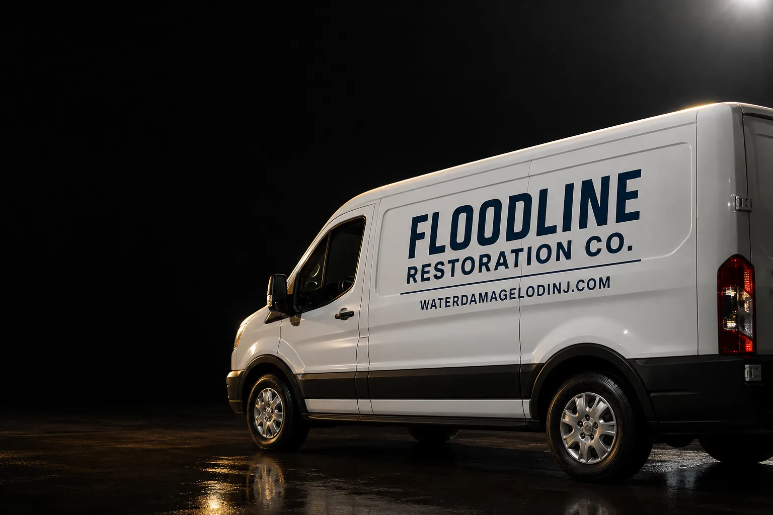 Floodline Restoration Co. damage restoration service vehicle and crew in Lodi, NJ